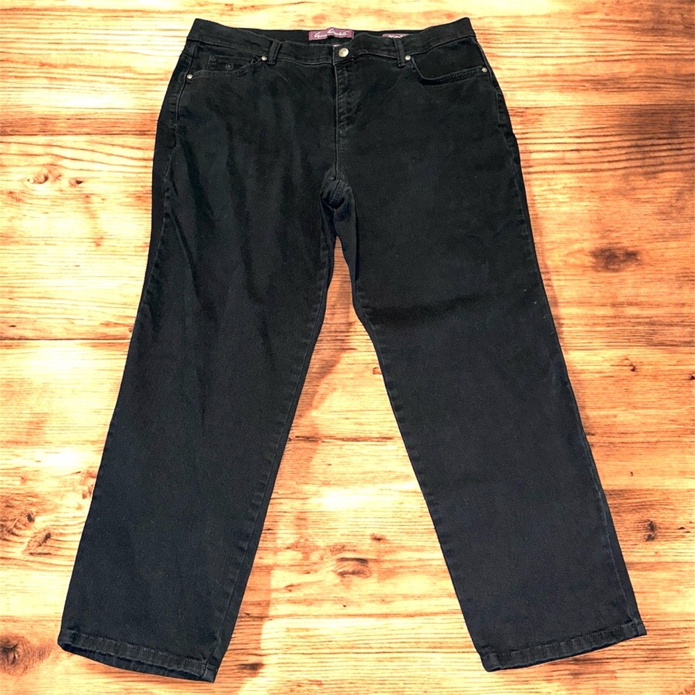 Gloria Vanderbilt Womens Amanda Jeans Sz 16W Black High Waist Stretch Straight